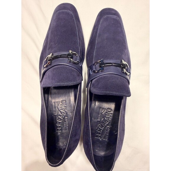 Mens Salvatore FERRAGAMO Celso Dark blue Leather (Suede) Horsebit Loafer SIZE 9D - Picture 1 of 6